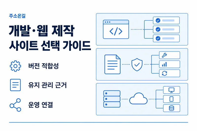 주소온길 개발·웹 제작 선택 기준: 버전 적합성, 유지 관리 근거, 운영 연결